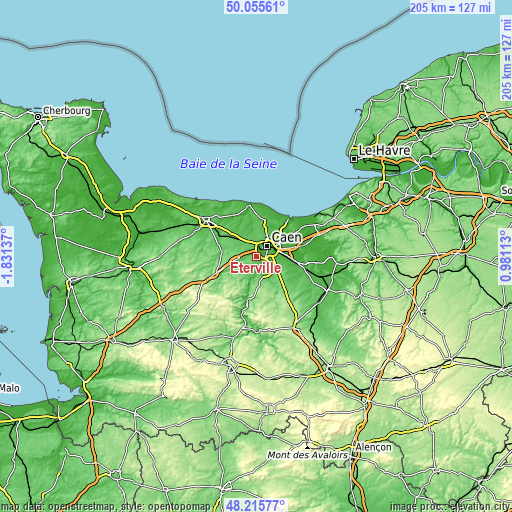 Topographic map of Éterville