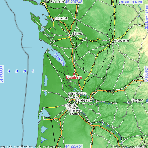 Topographic map of Étauliers