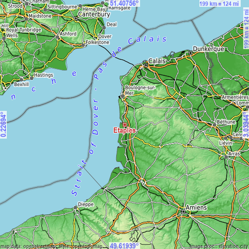 Topographic map of Étaples