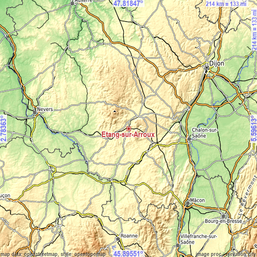 Topographic map of Étang-sur-Arroux