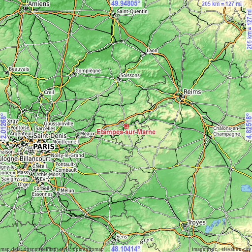 Topographic map of Étampes-sur-Marne