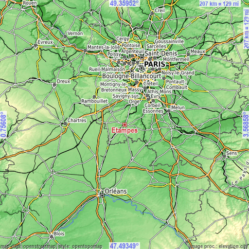 Topographic map of Étampes