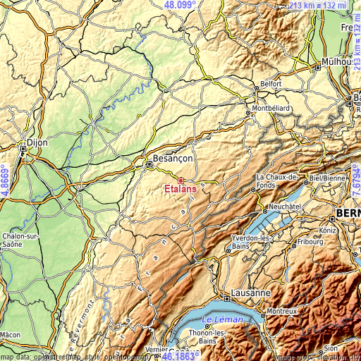 Topographic map of Étalans