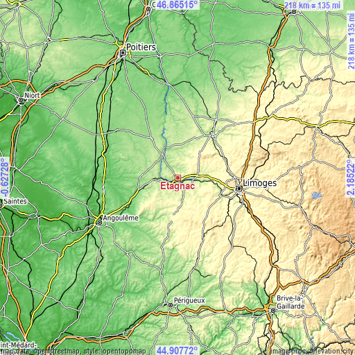 Topographic map of Étagnac