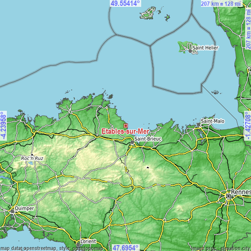 Topographic map of Étables-sur-Mer
