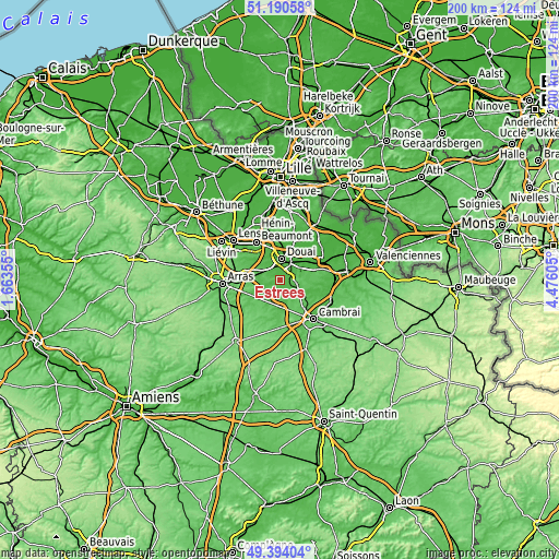 Topographic map of Estrées