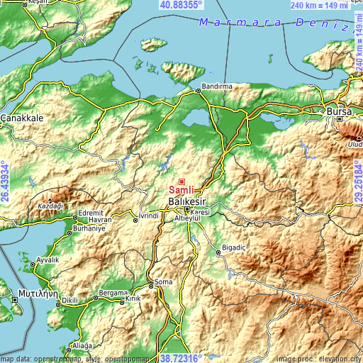 Topographic map of Şamlı