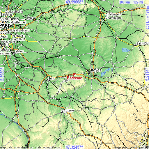 Topographic map of Estissac