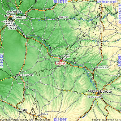 Topographic map of Estillac