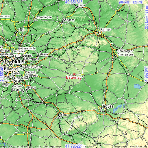 Topographic map of Esternay