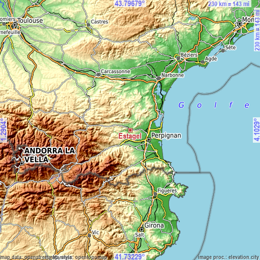 Topographic map of Estagel