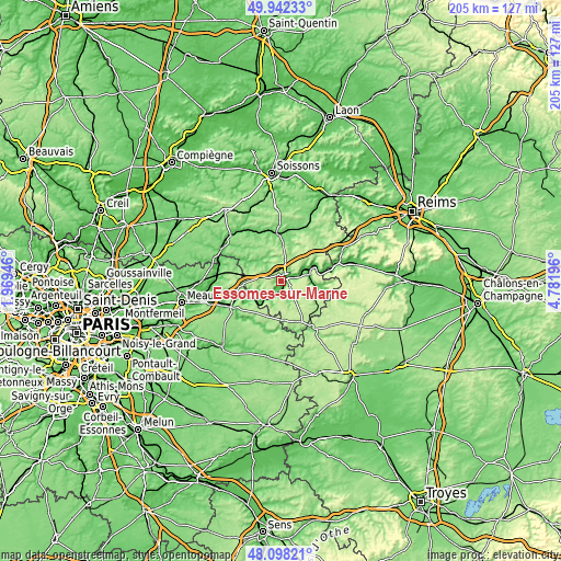 Topographic map of Essômes-sur-Marne