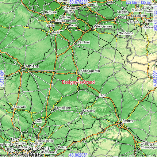 Topographic map of Essigny-le-Grand