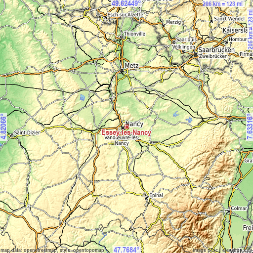 Topographic map of Essey-lès-Nancy