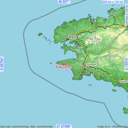 Topographic map of Esquibien