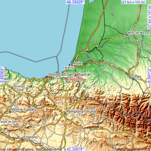 Topographic map of Espelette