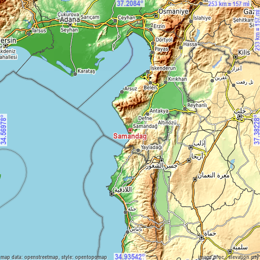 Topographic map of Samandağ