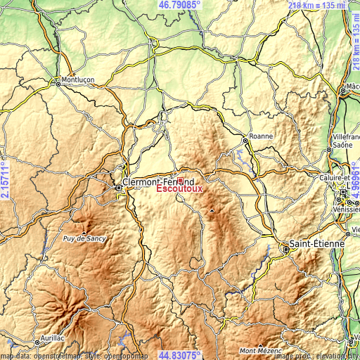 Topographic map of Escoutoux