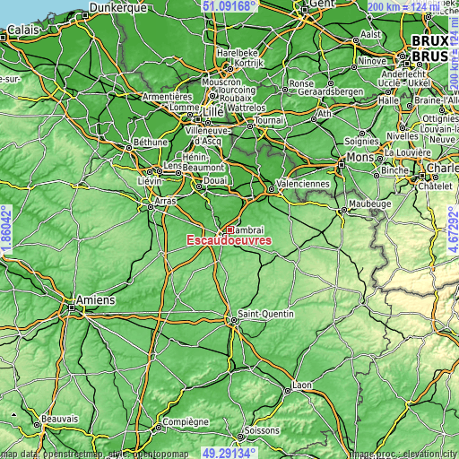 Topographic map of Escaudœuvres