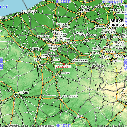 Topographic map of Escaudain