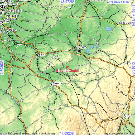 Topographic map of Ervy-le-Châtel