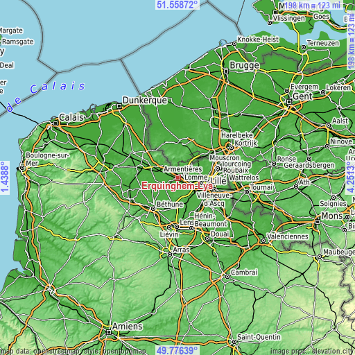 Topographic map of Erquinghem-Lys