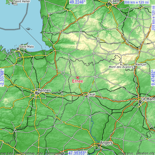 Topographic map of Ernée