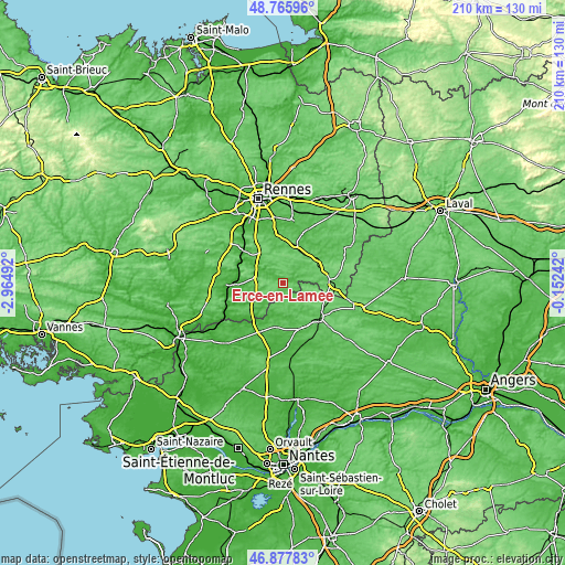 Topographic map of Ercé-en-Lamée