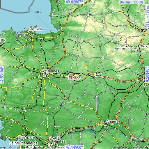 Topographic map of Erbrée