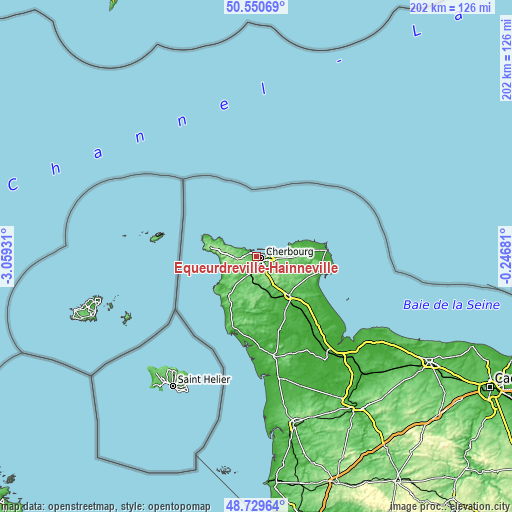 Topographic map of Équeurdreville-Hainneville