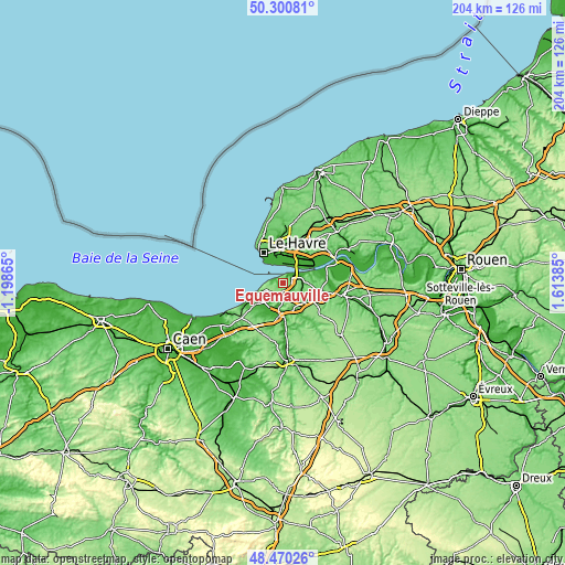 Topographic map of Équemauville