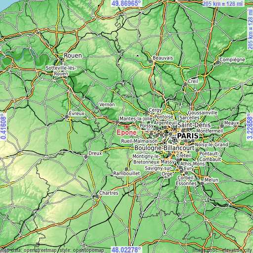 Topographic map of Épône