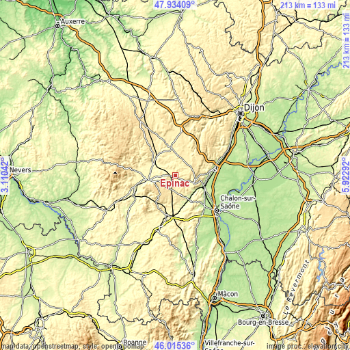 Topographic map of Épinac