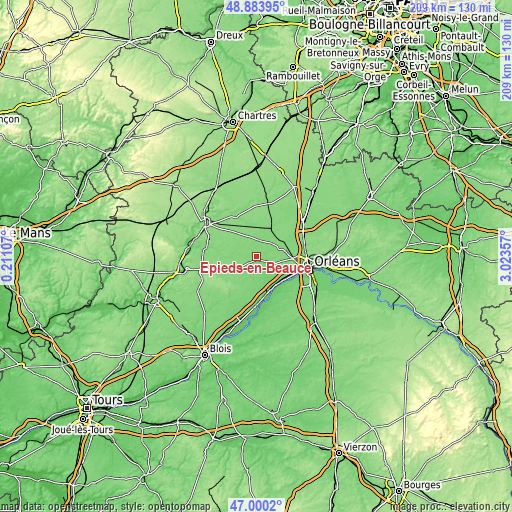 Topographic map of Épieds-en-Beauce