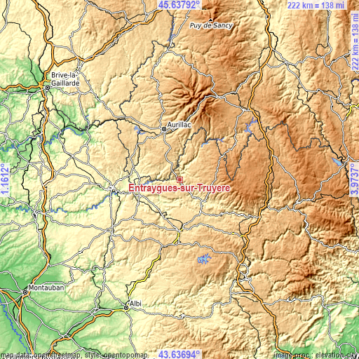 Topographic map of Entraygues-sur-Truyère