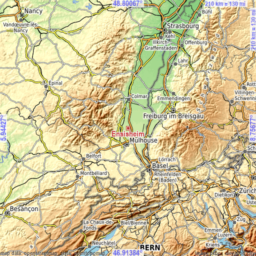 Topographic map of Ensisheim