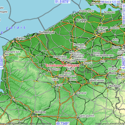 Topographic map of Ennetières-en-Weppes