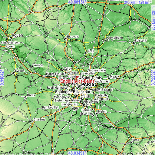 Topographic map of Enghien-les-Bains