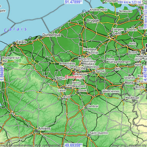 Topographic map of Emmerin