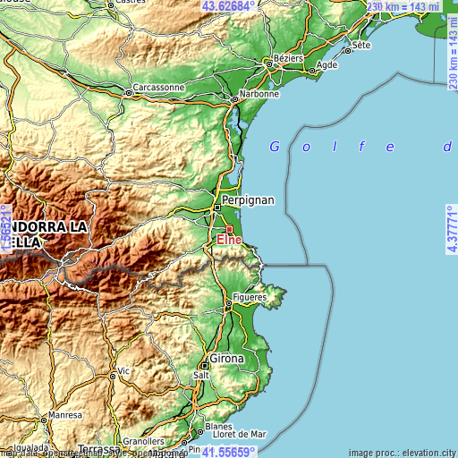 Topographic map of Elne