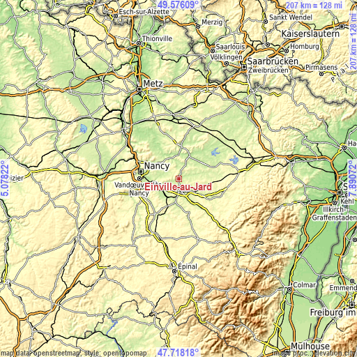 Topographic map of Einville-au-Jard