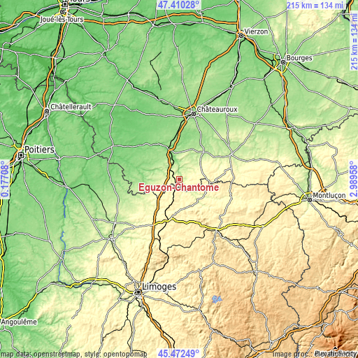 Topographic map of Éguzon-Chantôme