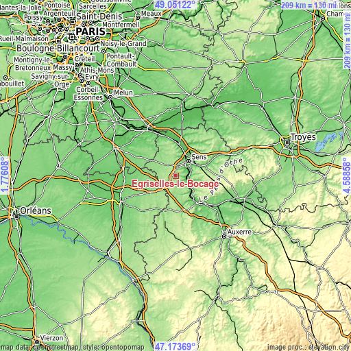 Topographic map of Égriselles-le-Bocage