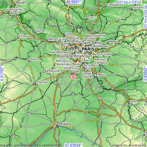 Topographic map of Égly