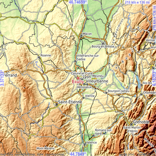 Topographic map of Écully