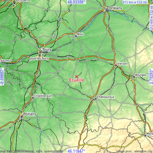 Topographic map of Écueillé