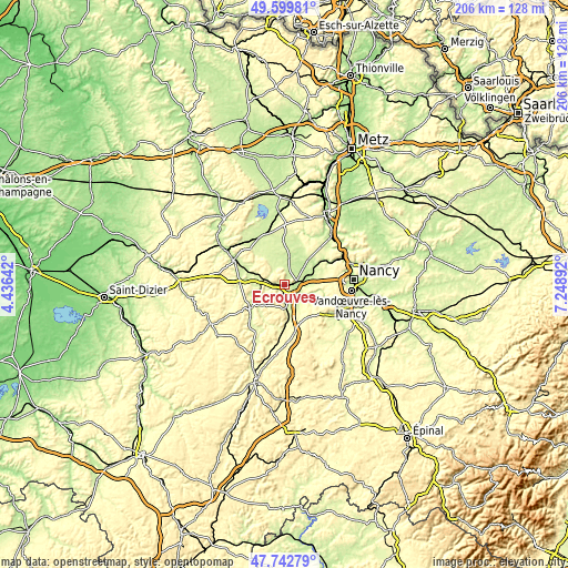 Topographic map of Écrouves