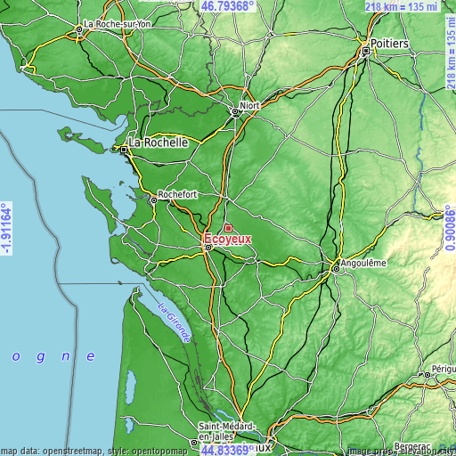 Topographic map of Écoyeux