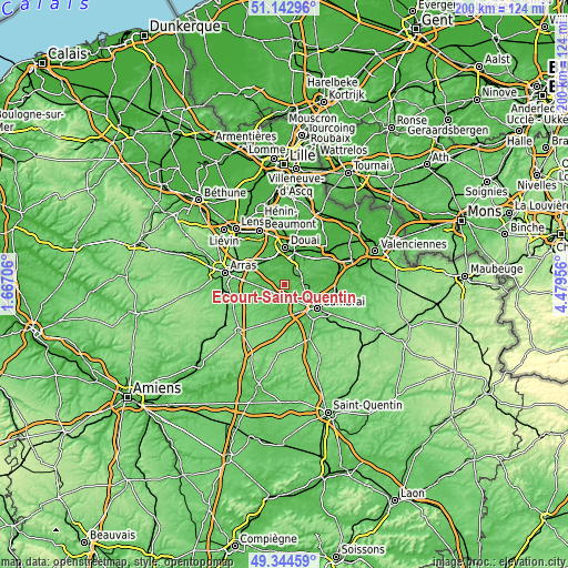 Topographic map of Écourt-Saint-Quentin