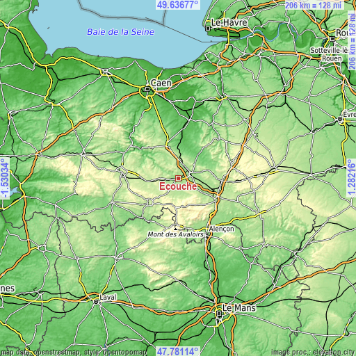 Topographic map of Écouché